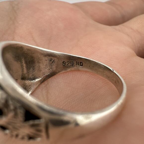 Sterling Silver 925 Black Onyx Ring With Eagle Size 9.5 - Picture 5 of 10